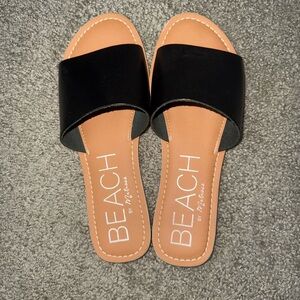 Matisse Black and Tan Slide Sandals